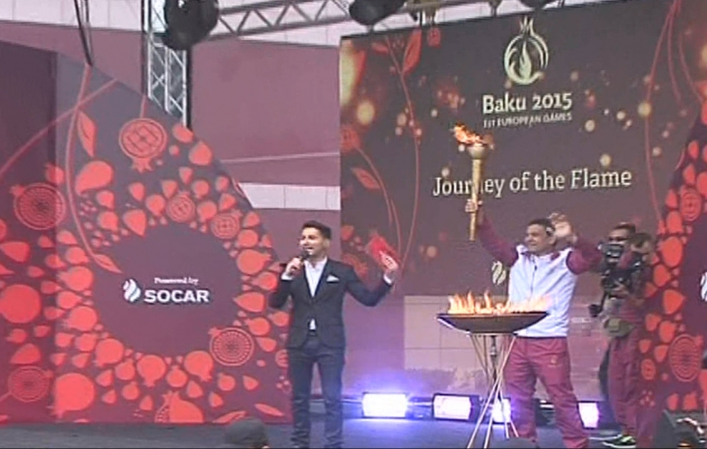 Le relais de la flamme des Jeux Européens de Bakou 2015 à Beylagan VIDEO