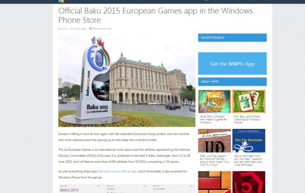 L’application mobile des premiers Jeux Européens de Bakou-2015 lancée VIDEO