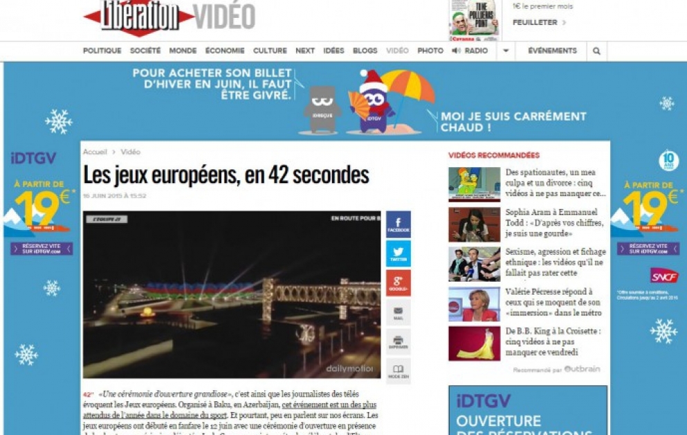 French liberation.fr website airs reportage on first European Games VIDEO