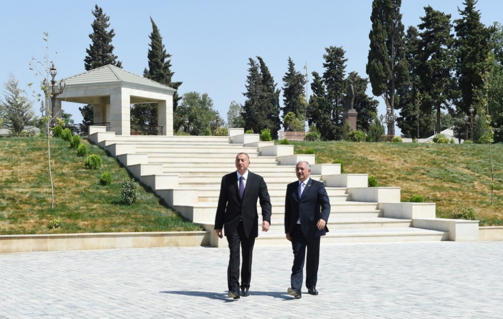 Jalilabad: Präsident Ilham Aliyev nimmt an der Eröffnung von Heydar Aliyev Park in Göjtepe teil VIDEO