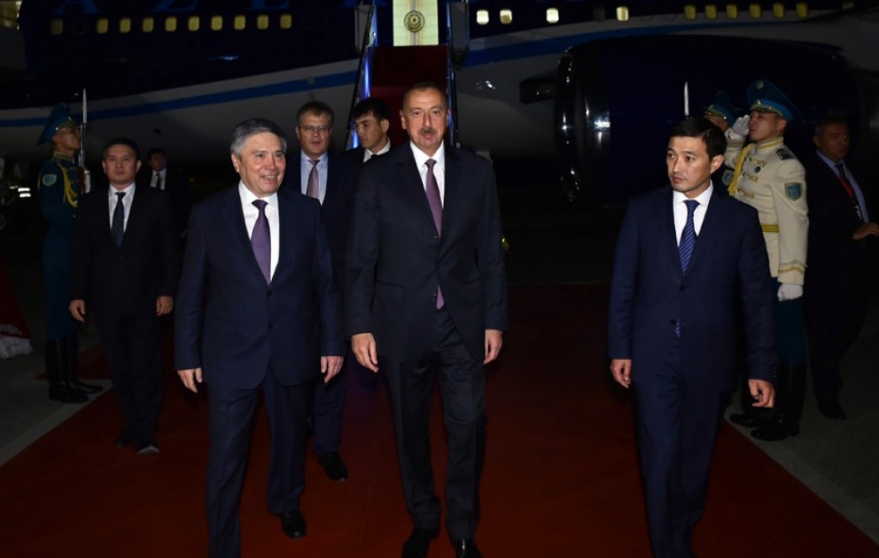 President Ilham Aliyev arrived in Astana for a working visit VIDEO