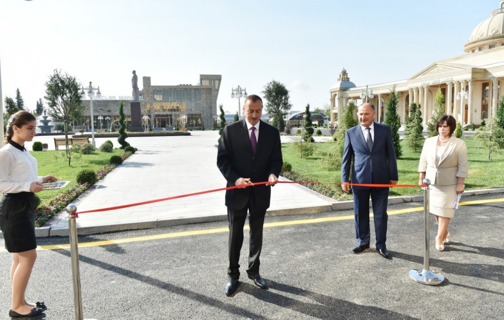 President Ilham Aliyev attended the opening of a new administrative building of Ujar District branch of the New Azerbaijan Party VIDEO