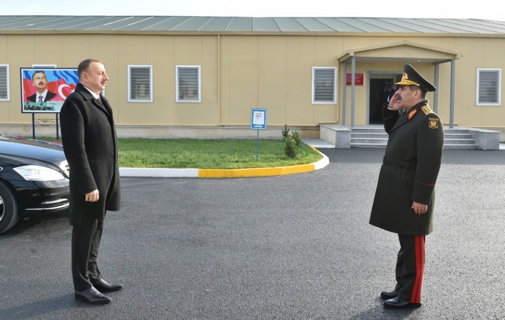 President Ilham Aliyev reviewed the conditions created at a military town of the Air Force of the Defense Ministry VIDEO