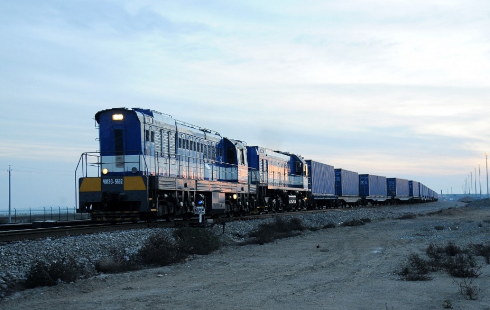 Ukraine-Georgia-Azerbaijan-Kazakhstan-China container train arrives in Baku Port VIDEO