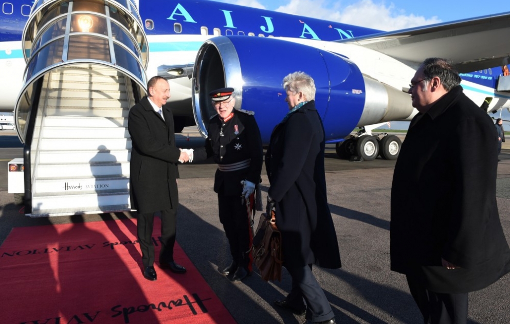 President Ilham Aliyev arrived in UK for a visit VIDEO