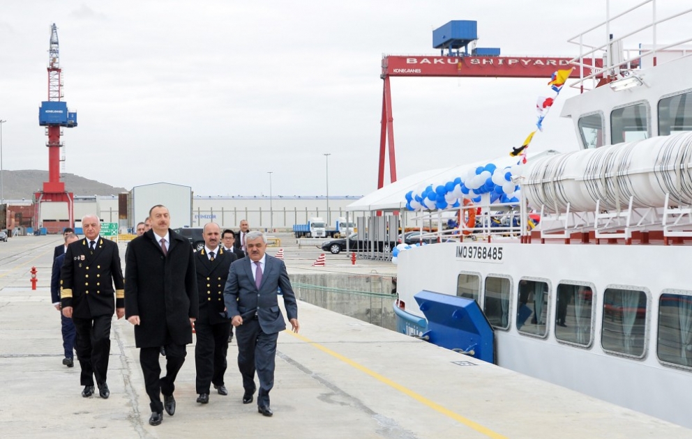President Ilham Aliyev attended ceremony to launch “Ufuq”, “Zafar” and “Turan” passenger ships VIDEO