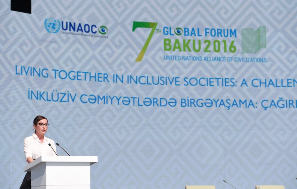 Azerbaijani first lady Mehriban Aliyeva addresses 2nd Plenary Session of UNAOC Global Forum VIDEO