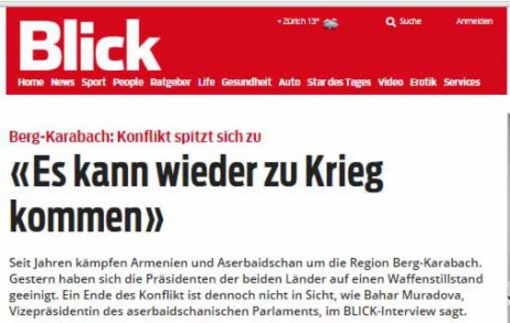 Milli Məclis sədrinin müavini İsveçrənin “Blick” qəzetinə müsahibəsində Azərbaycan həqiqətlərindən danışıb VİDEO