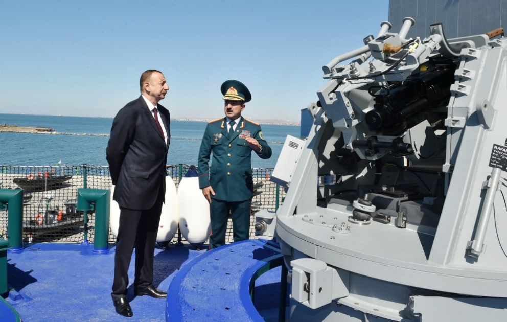 President Ilham Aliyev reviewed new second degree border guard ship of Coast Guard of State Border Service VIDEO