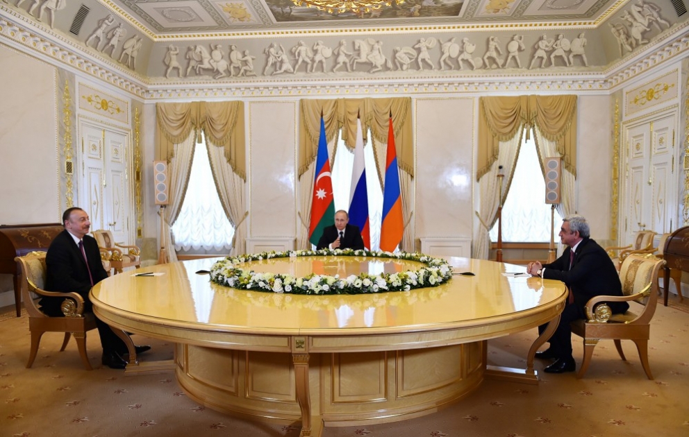 Joint meeting of presidents of Azerbaijan, Russia and Armenia was held in St. Petersburg VIDEO