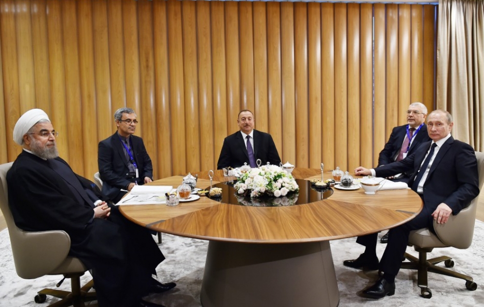 Trilaterales Treffen der Präsidenten von Aserbaidschan, dem Iran und Russland VIDEO
