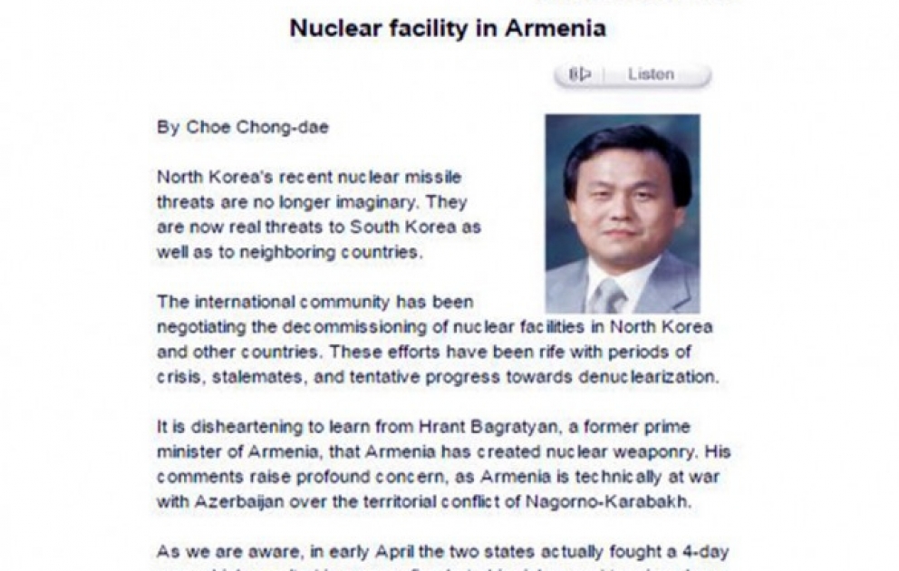 “The Korea Times”: Metsamor AES bütövlükdə region üçün təhlükədir VİDEO