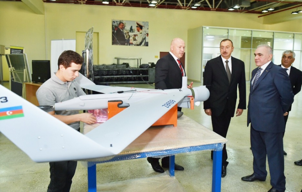 "AZAD Systems Co" production branch of the Defense Industry Ministry presents "Zarba" UAVs President Ilham Aliyev attended the event VIDEO
