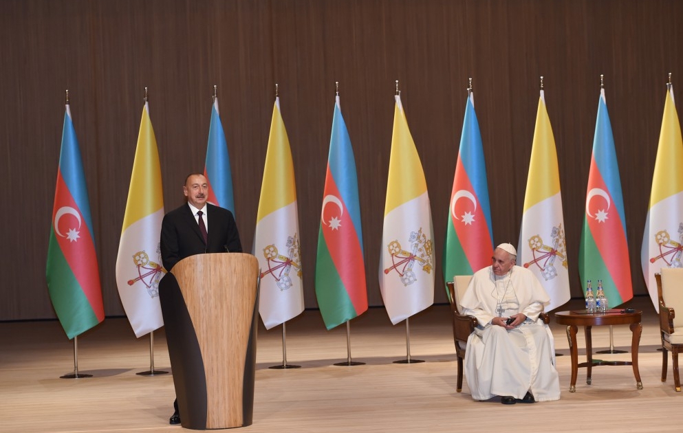President Ilham Aliyev and Pope Francis addressed representatives of general public at Heydar Aliyev Center VIDEO