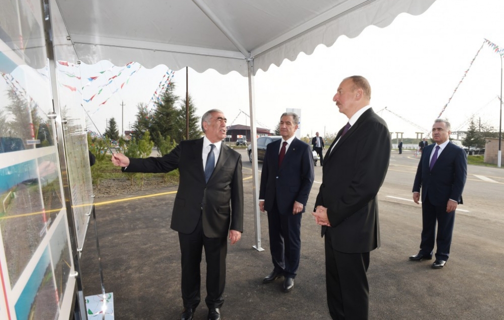 President Ilham Aliyev opened newly renovated Birinji Shahsevan-Ahmadli-Dunyamalilar highway in Beylagan VIDEO
