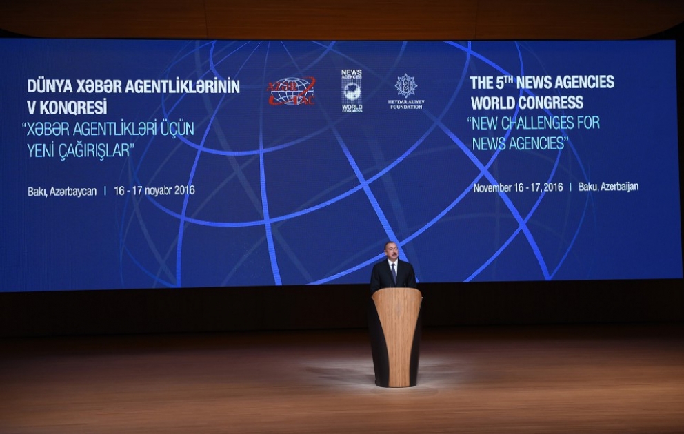 Bakıda Dünya Xəbər Agentliklərinin V Konqresinin, Asiya və Sakit Okean Ölkələri İnformasiya Agentlikləri Təşkilatının XVI Baş Assambleyasının birgə açılış mərasimi keçirilib  Azərbaycan Prezidenti İlham Əliyev mərasimdə iştirak edib [YENİLƏNİB-6] VİDEO