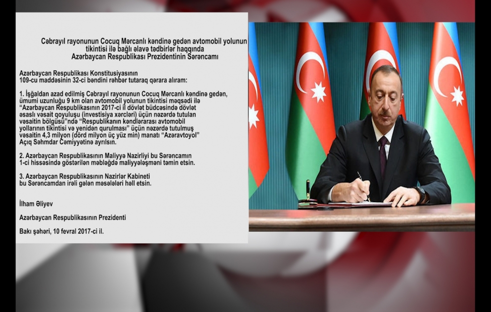 Sərəncam: Cocuq Mərcanlı kəndinə gedən avtomobil yolunun tikintisinə 4,3 milyon manat ayrılıb VİDEO