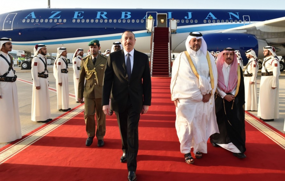 President Ilham Aliyev arrived in Qatar for official visit VIDEO