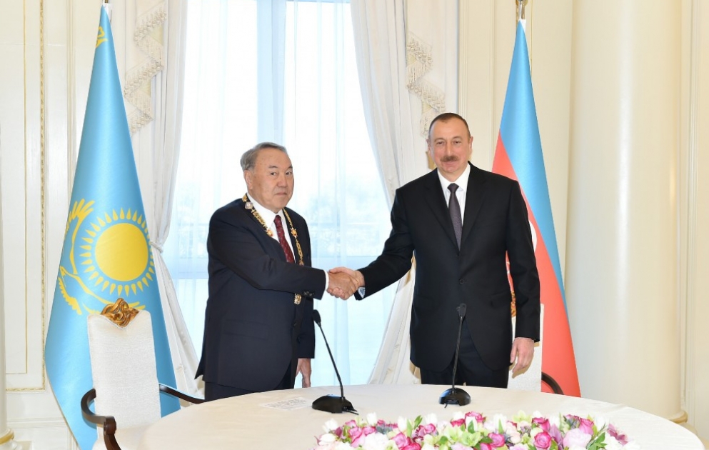 Kazakh President Nursultan Nazarbayev presented with "Heydar Aliyev" Order VIDEO