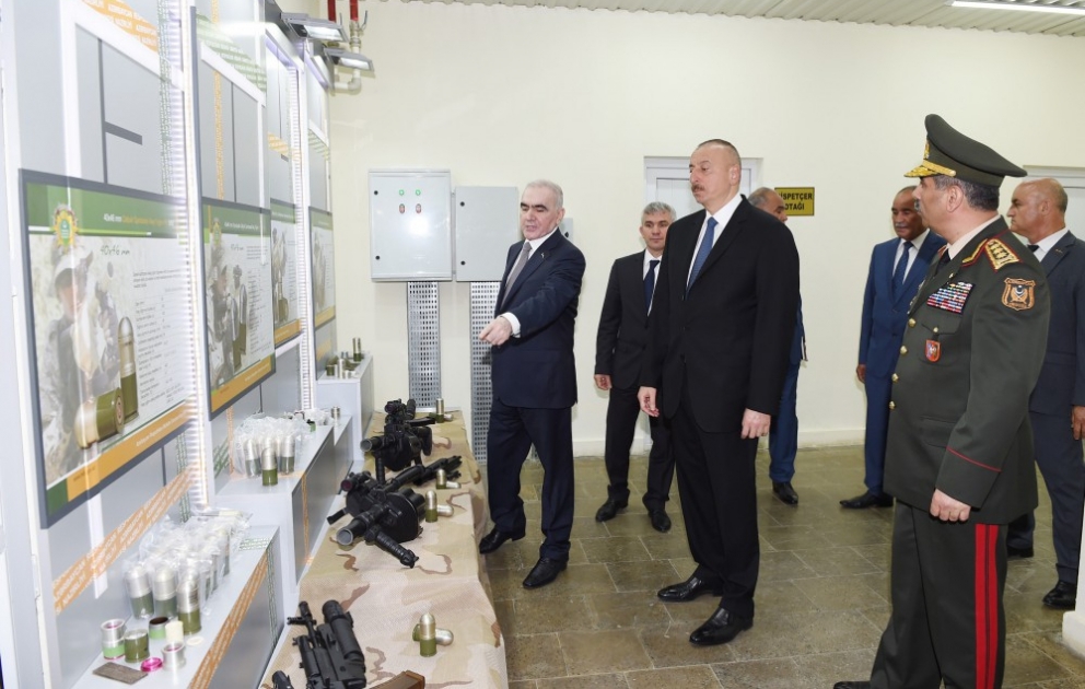 Prezident İlham Əliyev Şirvan şəhərində revolver tipli qumbaraatanlar üçün atəş yığımları zavodunun açılışını edib YENİLƏNİB VİDEO