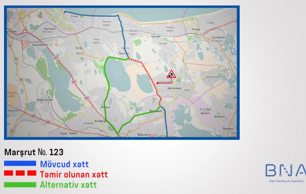 123 nömrəli marşrut xətti üzrə avtobusların hərəkət sxemi müvəqqəti dəyişdirilib VİDEO