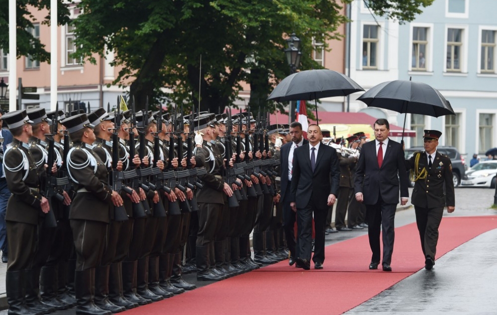 Official welcome ceremony was held for President Ilham Aliyev in Riga VIDEO