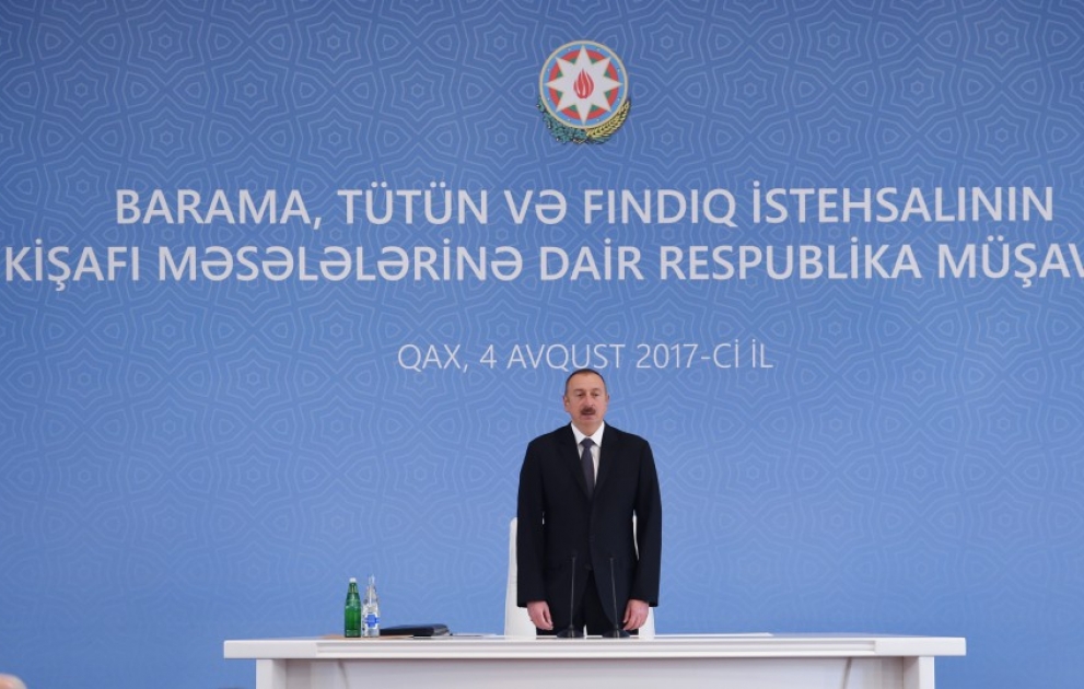 President Ilham Aliyev chaired republican conference on development of sericulture, tobacco and hazelnut production in Gakh VIDEO