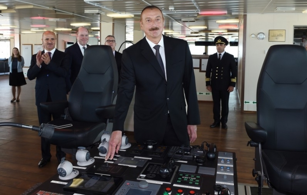 President Ilham Aliyev attended launch of Khankendi subsea construction vessel VIDEO