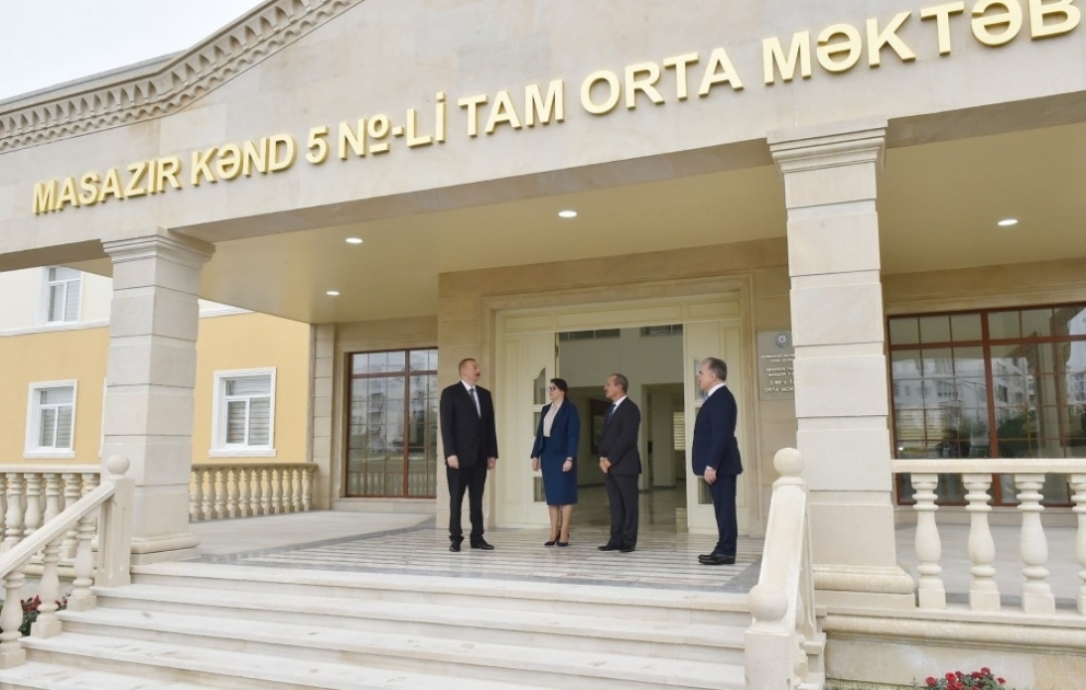Abşeron rayonunun Masazır qəsəbəsində 5 nömrəli tam orta məktəbin açılışı olub  Prezident İlham Əliyev tədbirdə iştirak edib  YENİLƏNİB VİDEO