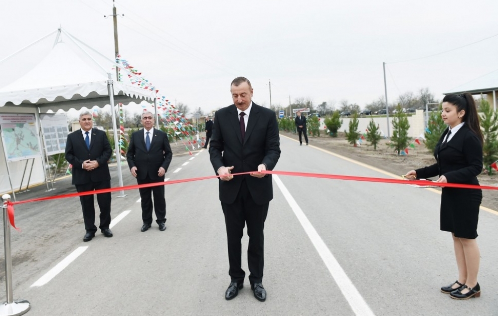 President Ilham Aliyev inaugurated newly renovated Sugovushan-Hashimkhanli highway in Sabirabad VIDEO