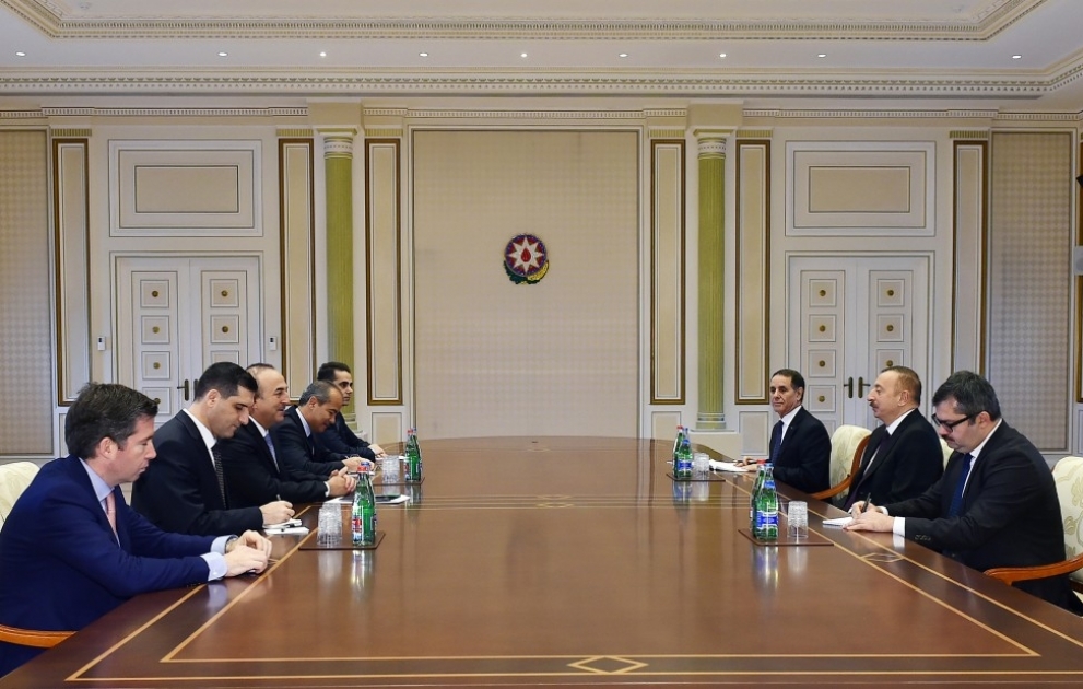 President Ilham Aliyev received delegation led by Turkish foreign minister VIDEO