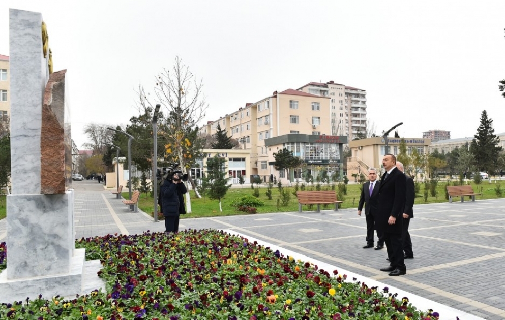 Staatspräsident besichtigt den umgestalteten "Ludwigshafen-Park" in Sumgait VIDEO