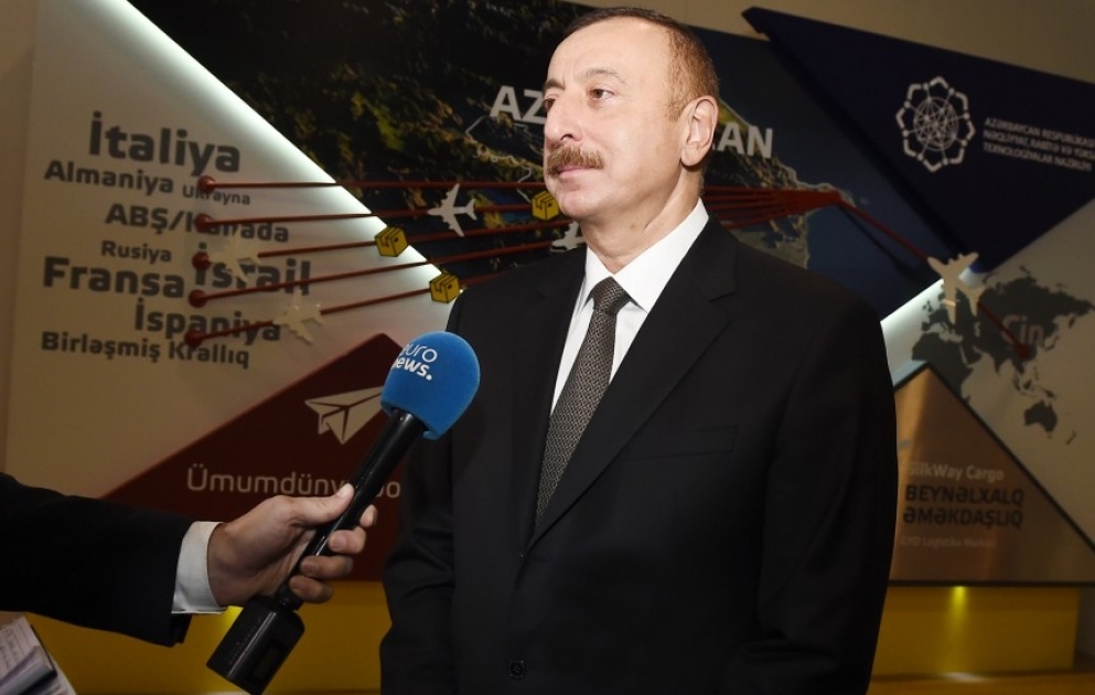 Euronews TV channel highlights Bakutel-2017 exhibition  Azerbaijani President Ilham Aliyev responds to questions from the channel`s correspondent VIDEO