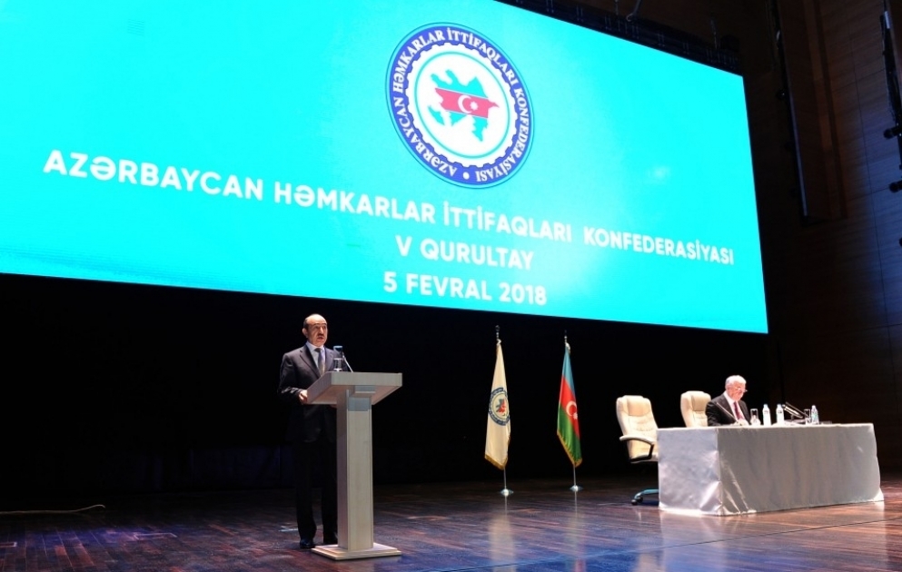 Azərbaycan Həmkarlar İttifaqları Konfederasiyasının V qurultayı işə başlayıb YENİLƏNİB 2 VİDEO