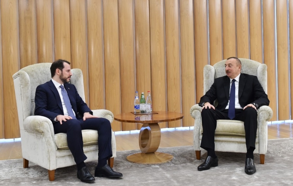 Präsident Ilham Aliyev trifft sich mit Minister für Energie und natürliche Ressourcen der Türkei VIDEO