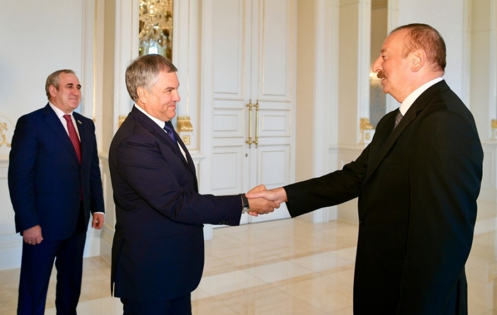 President Ilham Aliyev received delegation led by Russian State Duma chairman VIDEO
