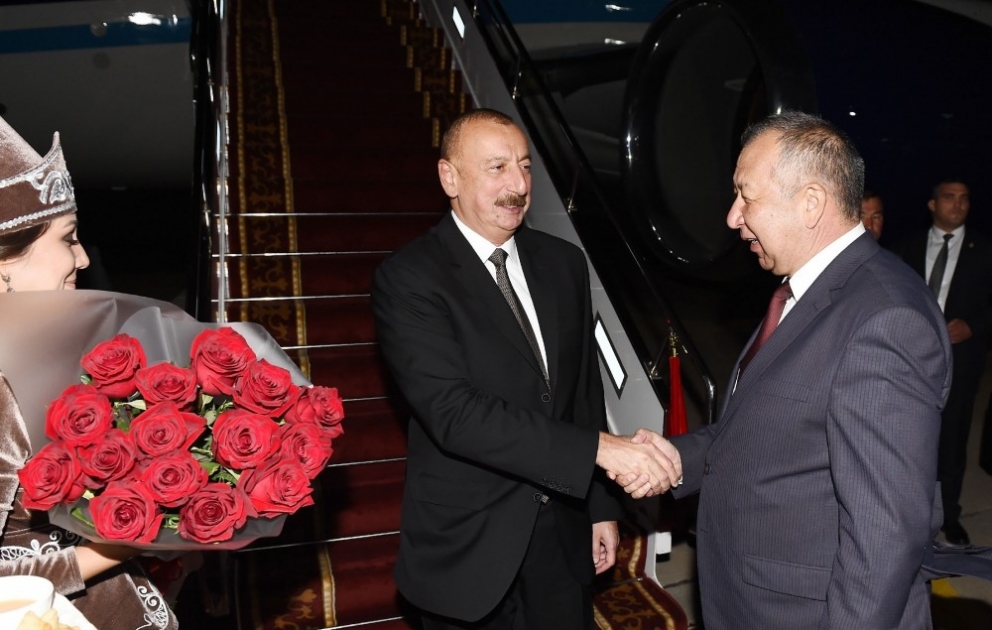 President Ilham Aliyev arrived in Kyrgyzstan for visit VIDEO
