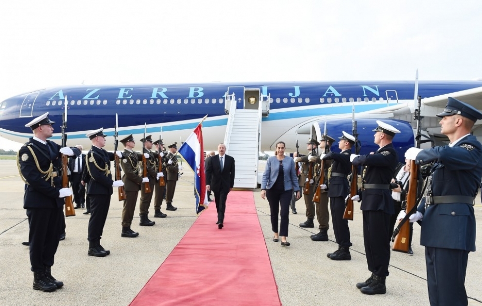 President Ilham Aliyev arrived in Croatia for official visit VIDEO