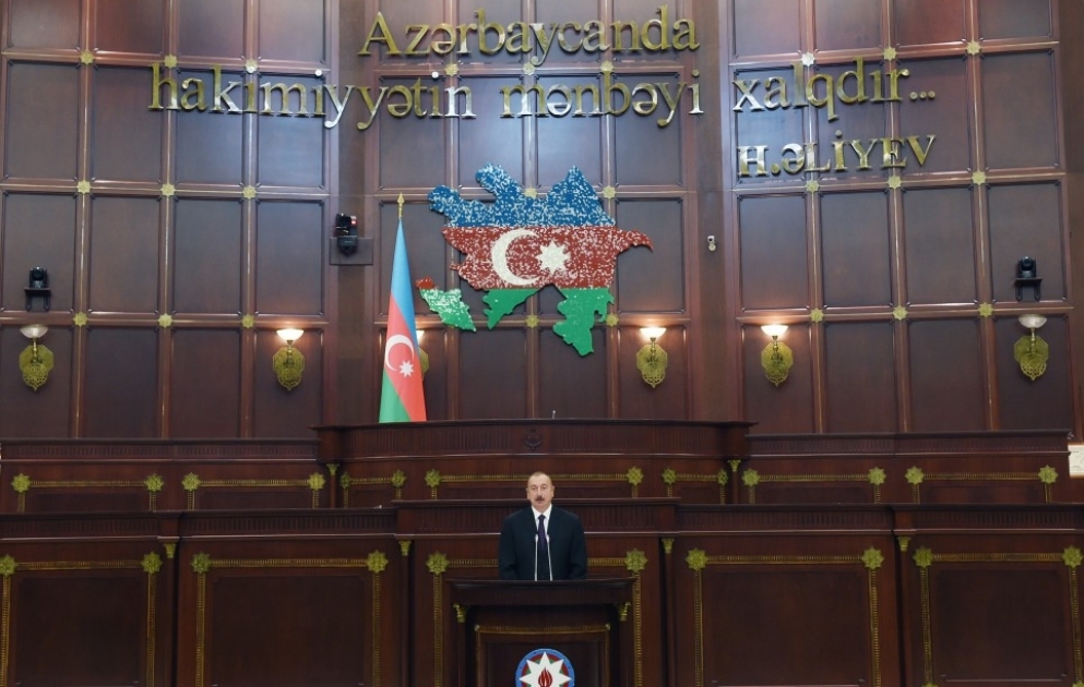 Solemn meeting marking centenary of Azerbaijani parliament was held at Milli Majlis President Ilham Aliyev attended the meeting VIDEO