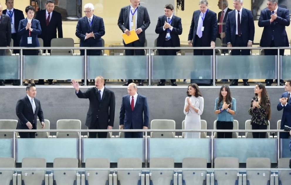 Azerbaijani, Russian, Mongolian presidents watched mixed team competitions of World Judo Championships VIDEO
