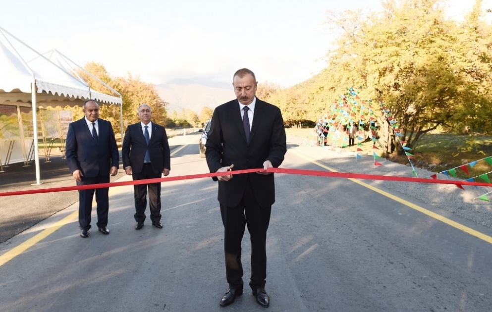 Prezident İlham Əliyev Qax-Qıpçaq-Ağyazı avtomobil yolunun açılışını edib VİDEO