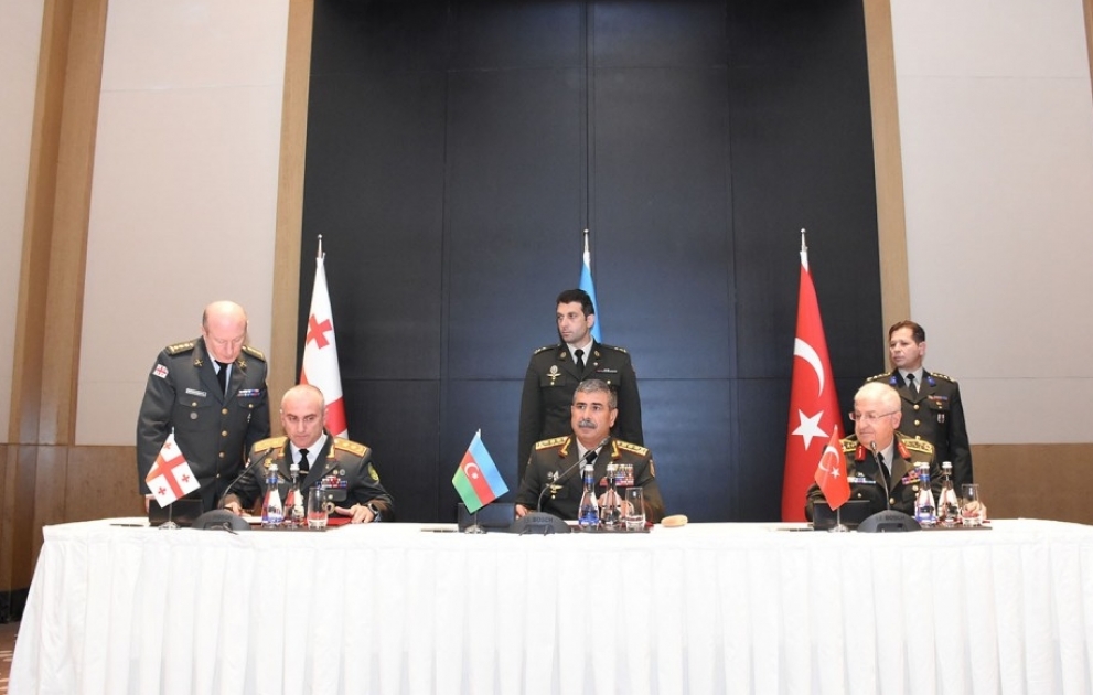 Azerbaijan’s Defense Minister, chiefs of general staffs of Turkey and Georgia sign joint protocol on results of trilateral meeting VIDEO