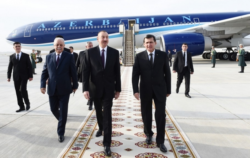 President Ilham Aliyev arrived in Turkmenistan for official visit VIDEO