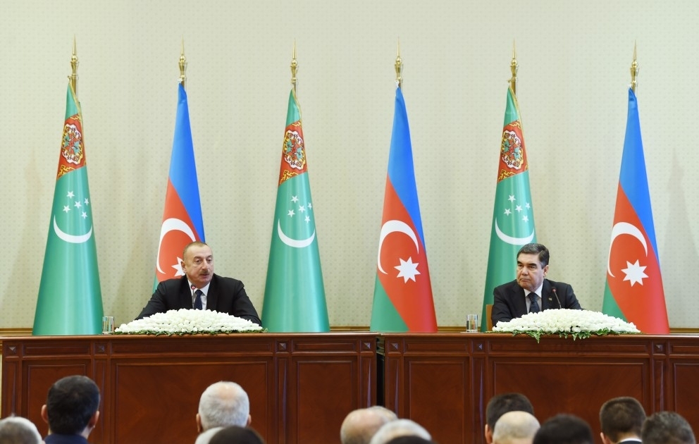 Azerbaijani, Turkmen presidents made press statements VIDEO