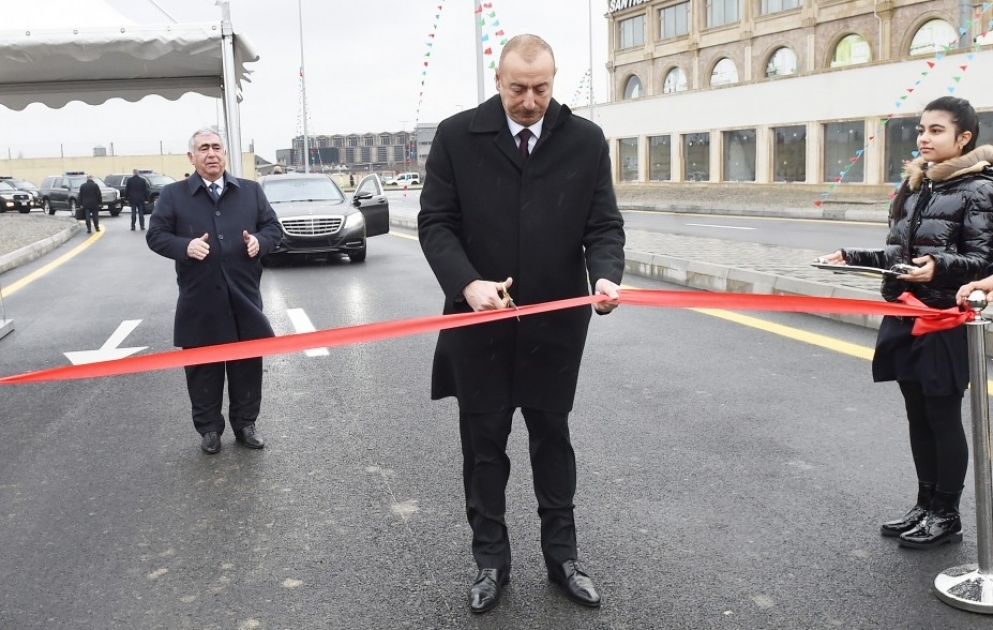 President Ilham Aliyev attended opening of newly-built road connecting Ziya Bunyadov avenue with Balakhani-Binagadi highway VIDEO