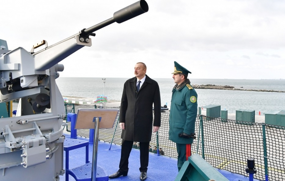 President Ilham Aliyev viewed newly built Tufan type border guard ship VIDEO