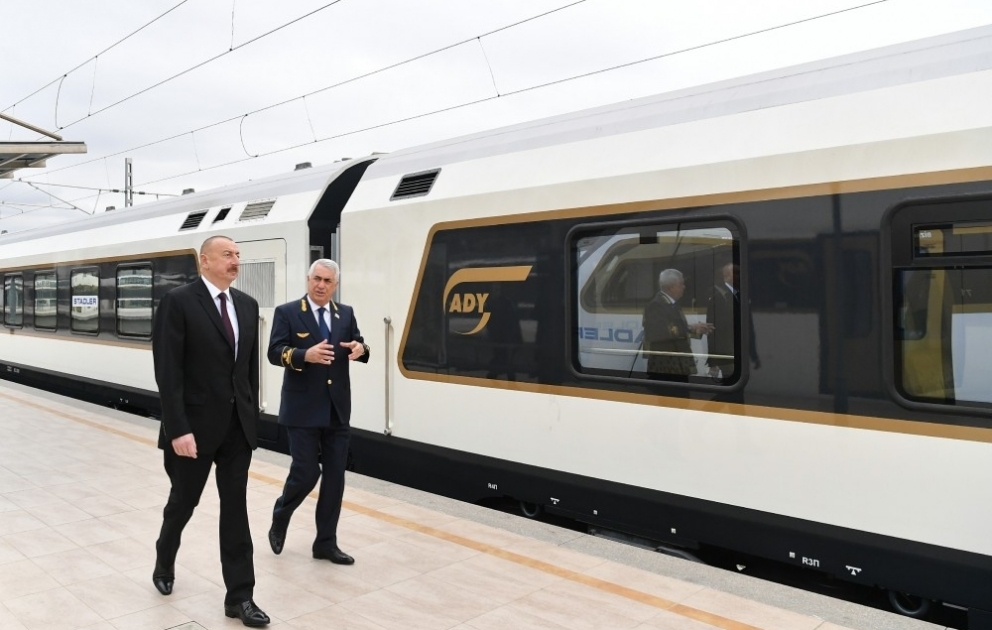 President Ilham Aliyev viewed passenger train to run on Baku-Tbilisi-Kars railway line VIDEO
