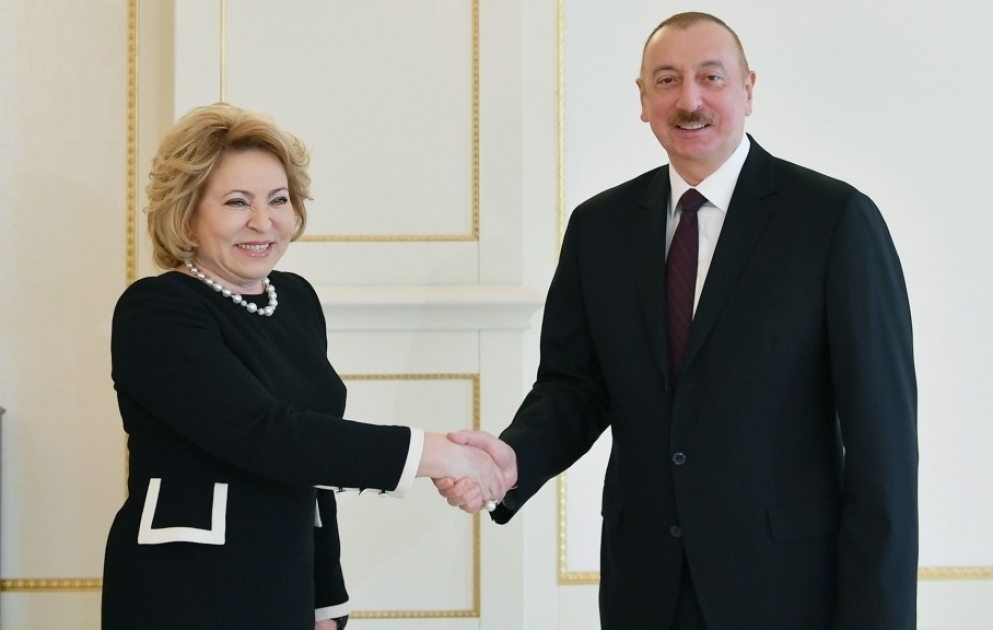 Prezident İlham Əliyev Rusiya Federal Məclisi Federasiya Şurasının sədrinin başçılıq etdiyi nümayəndə heyətini qəbul edib YENİLƏNİB VİDEO