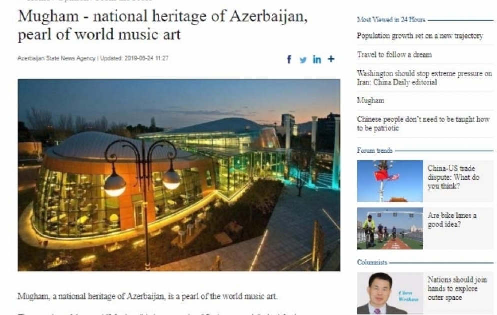 Nüfuzlu "China Daily" qəzeti Azərbaycan muğamından yazır VİDEO