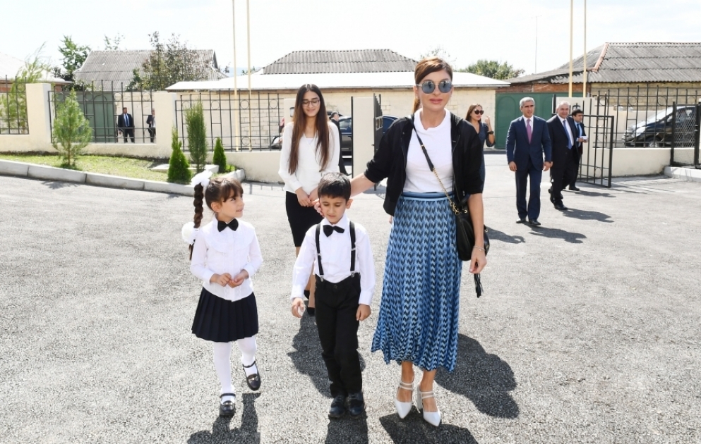 First Vice-President Mehriban Aliyeva attended opening of kindergarten in Ismayilli VİDEO